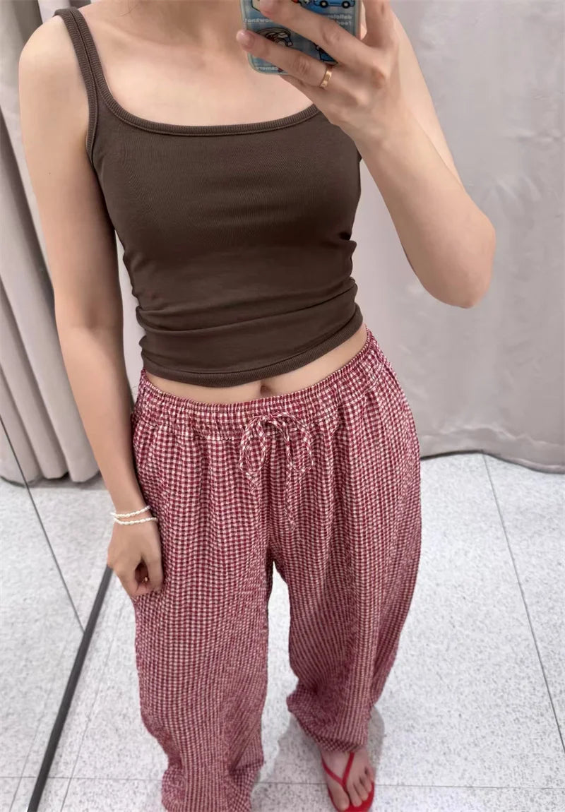 Women's Plaid Drawstring Lantern Pants
