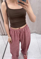 Women's Plaid Drawstring Lantern Pants