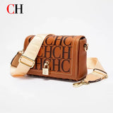 CH Crossbody Bag For Women Luxury Monogram Leather Handbag Fashion Wide Strap Shoulder Bag Elegant Lock Flap Bag For Daily Use