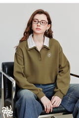 Women’s Green Colorblock Collared Sweatshirt
