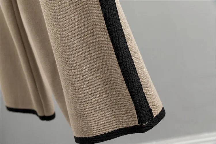 Autumn Women’s Elegant 2-Piece Pleated Set – Knit Bowknot Top & Wide Leg Pants
