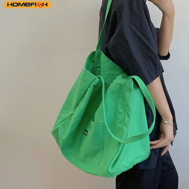 HOMEFISH Canvas Bag High Quality Reusable Shopping Shoulder Bag Women Simple Casual Daily Use Handbag Totes Female Portable