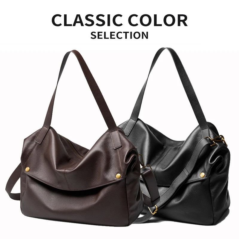 2026 New Large Capacity Women's Shoulder Bag Genuine Leather Tote Casual Handbag for University Students And Commuters Crossbody
