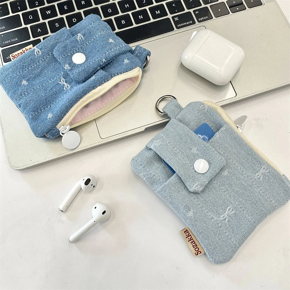 Women Short Wallets Canvas Female Purses Cute Star Bow Card Holder Wallet for Girl Small Zipper Wallet with Coin Purse