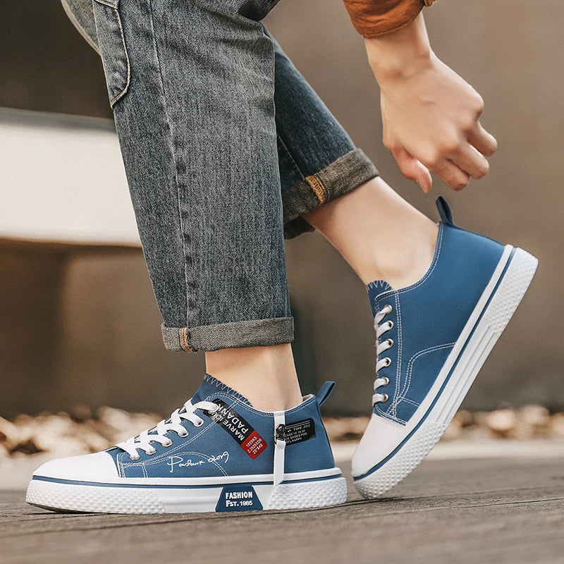 Men's Plus Size Canvas Sneakers — Breathable Lace-Up Casual Flat Shoes