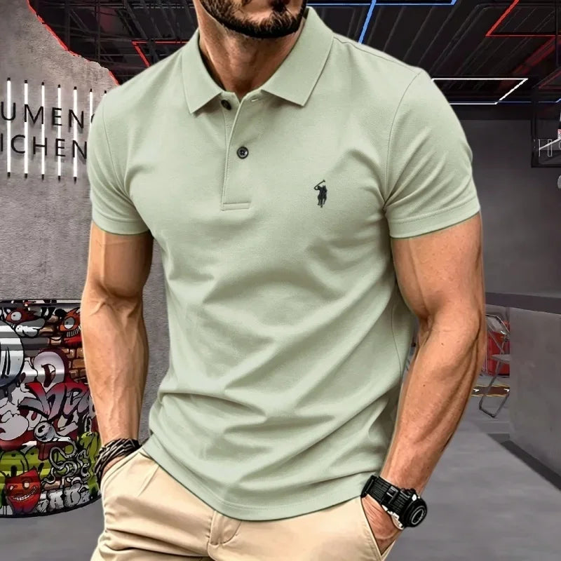 Men's 100% Cotton Polo Shirt — Embroidered Short Sleeve Golf Top