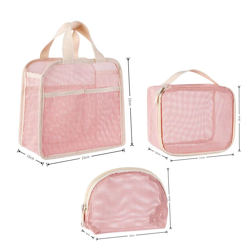 Large Mesh Makeup Bag for Women Portable Breathable Cosmetic Organizer Bag Travel Makeup Pouch with Simple Design