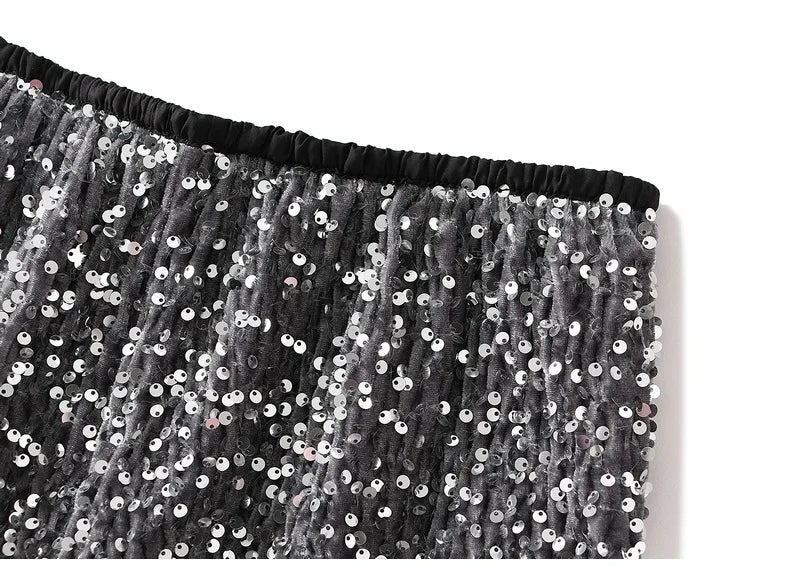 High Waisted Sequin Maxi Skirt Women Elegant Shiny Straight Skirts With Slit Summer Spring Black Long Sequin Skirt For Women