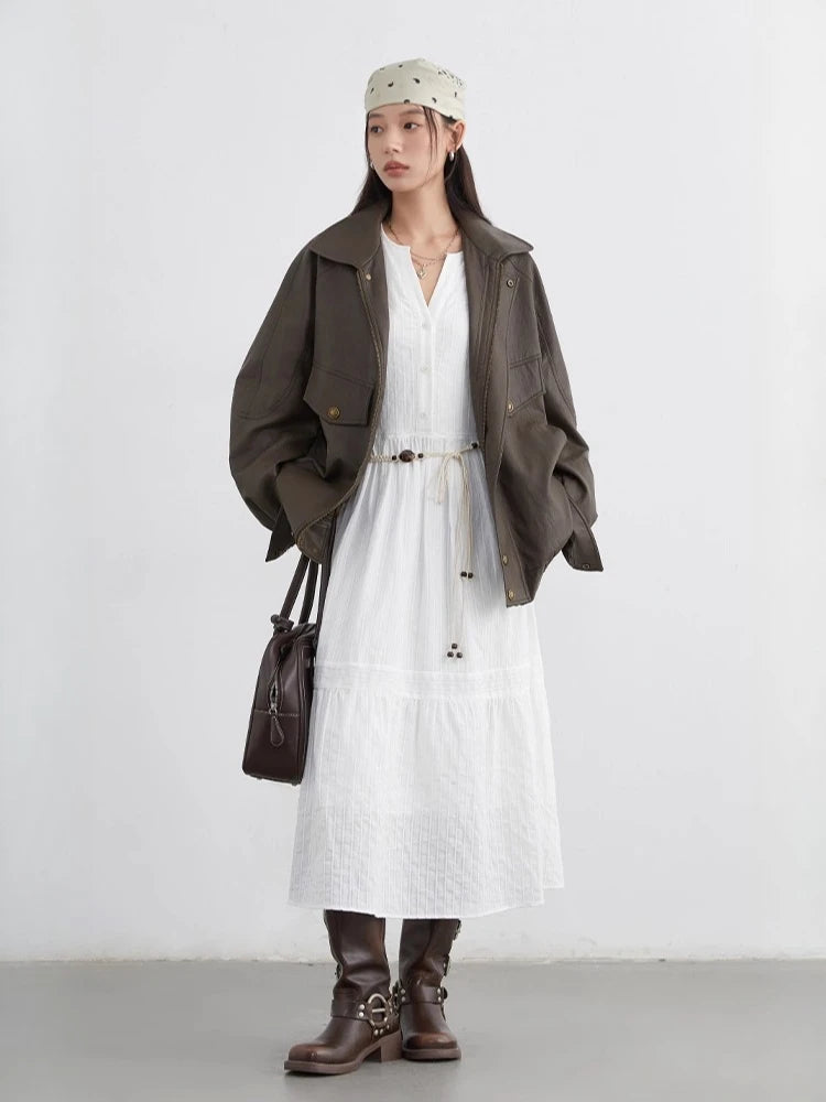CHIC VEN Women Dress Sets A Line Long Sleeve Solid Loose Casual Female Long Dress with Knitted Vest Spring Autumn 2026