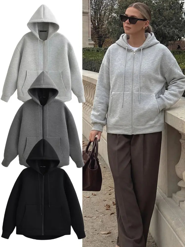 Women's Relaxed Zip-Up Hoodie with Pockets