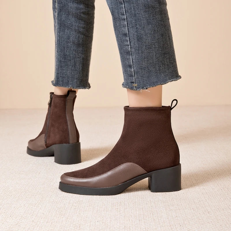 AIYUQI 2026 New Women's Short Boots Genuine Leather Chunky Heel High Heel Boots Female Large Size Pointed Toe Women Ankle Boots