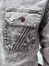 New style denim shirt, long-sleeved, new trend, men's casual shirt, versatile and high-end, double-pocket tie-dye top, color-mat