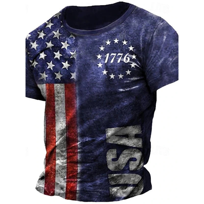 Men's USA Retro Flag & 3D Skull T-Shirt
