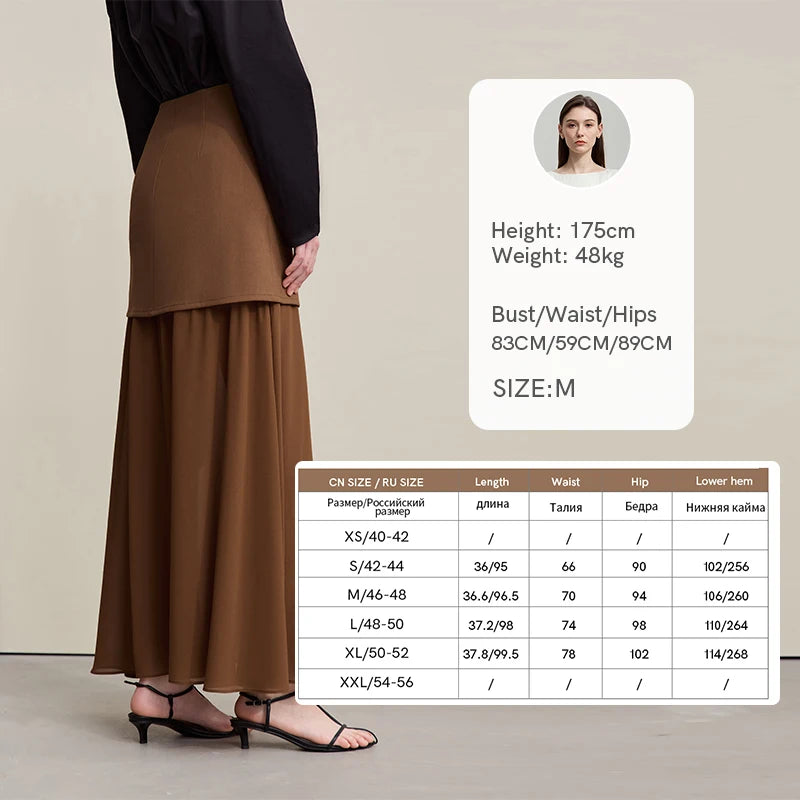 Amii Women's Skirt 2026 Autumn New Elegant Patchwork Chiffon Long Skirt Solid Color Straight Versatile Woman Clothes 12641047