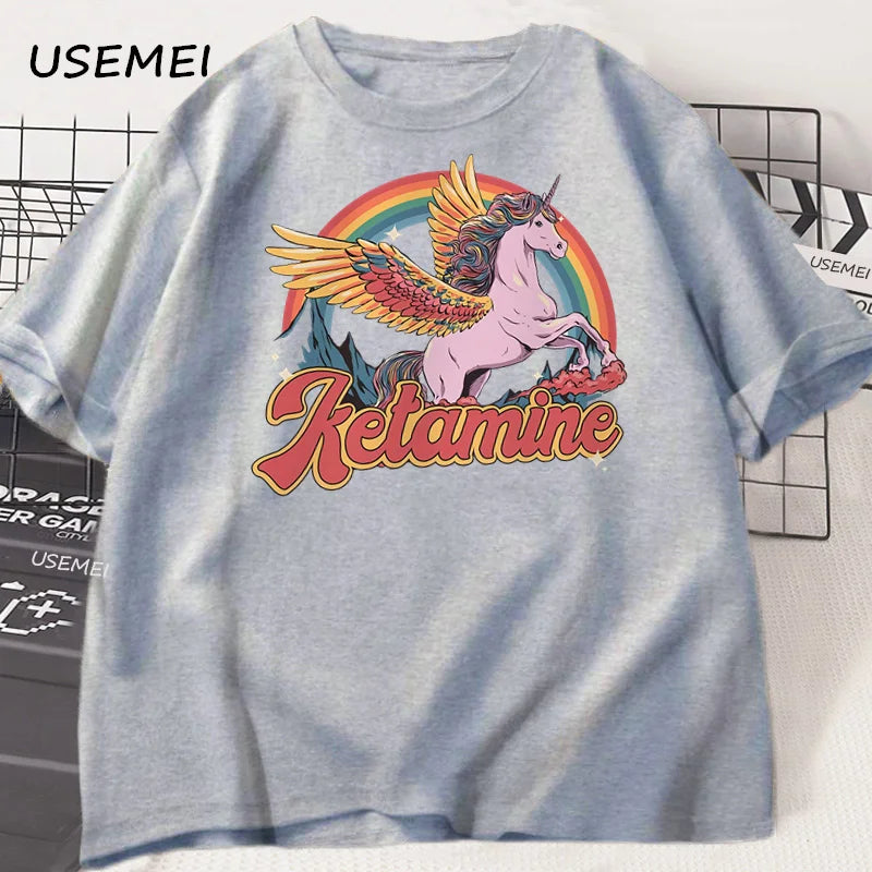 Funny Rainbow Horse T Shirt Casual Cotton Short Sleeve Humor T-Shirt Male Tshirt Crew Neck Summer Harajuku Graphic T Shirts Top