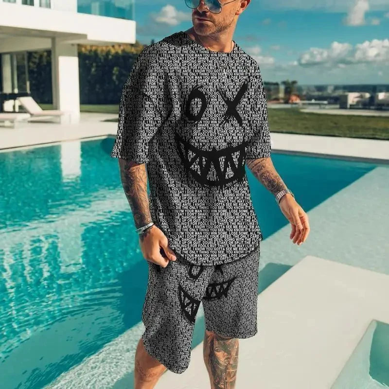 USA-Made Men’s Summer Demon OX Smiling Face 2-Piece Short Set