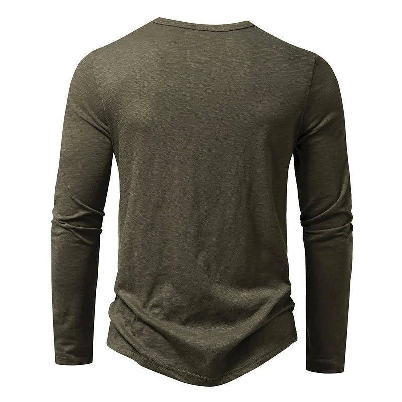 Men's Cotton Henley Long Sleeve Shirt