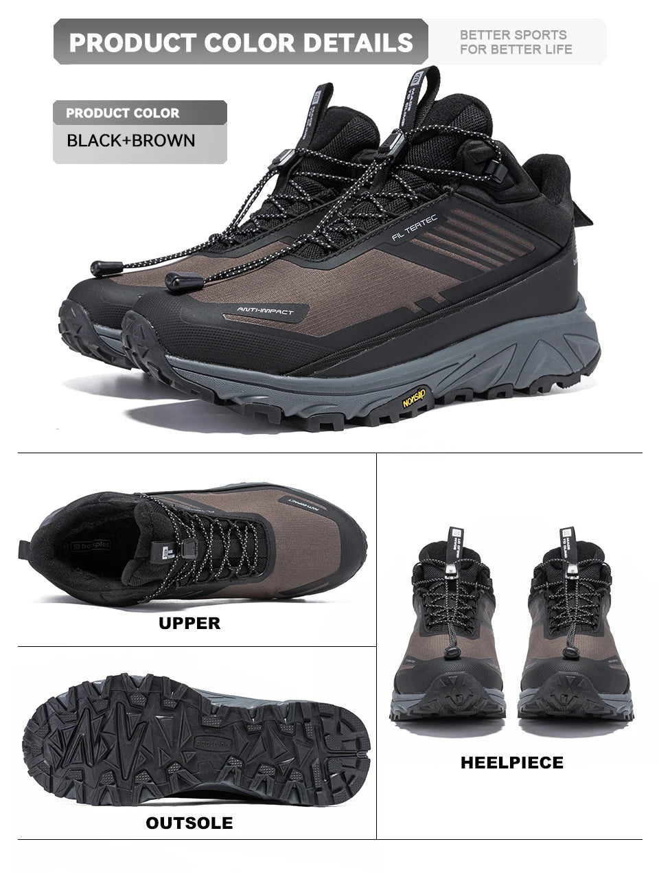 Baasploa Men Hiking Shoes Outdoor Waterproof Resistant Sneakers Male Winter Comfort Plush Warm Casual Walking Shoes Non-Slip