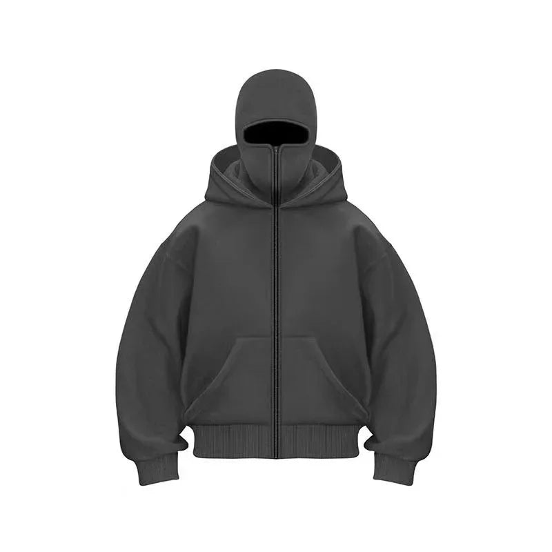 Y2K Double-Hood Zip-Up Balaclava Hoodie