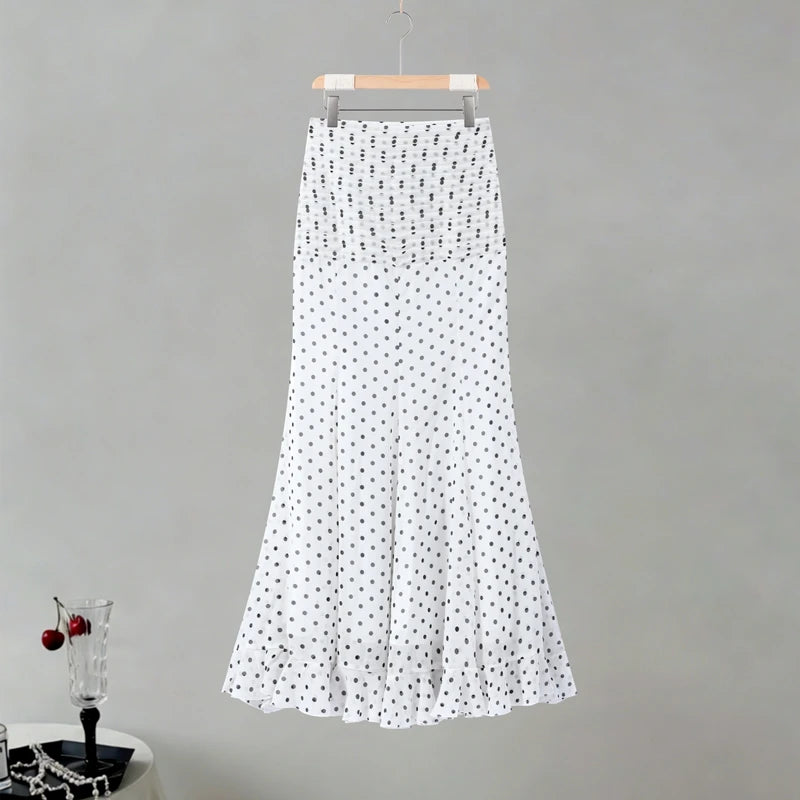 Women Polka Dot Print High Waist Maxi Skirt Elegant Ruched Mermaid Long Skirts 2026 Summer Casual Vacation Fashion  Outwear