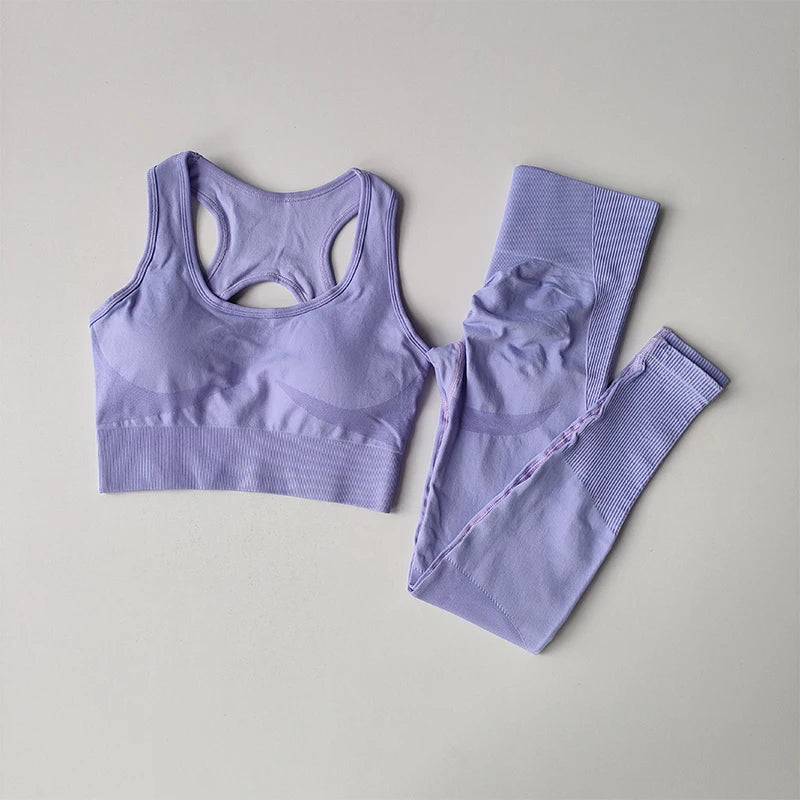 2PCS Women's Seamless Yoga Set - Shockproof Sports Bra & Leggings