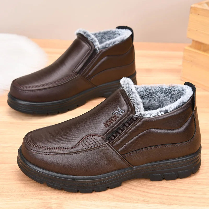 Men’s Waterproof Leather Snow Boots – Anti-Slip Winter Warmth