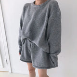 Korean Style Sweater Two 2 Piece Set Women Vintage Autumn Winter Pullover Knitted Tops + Casual Shorts 2 Piece Outfits Female