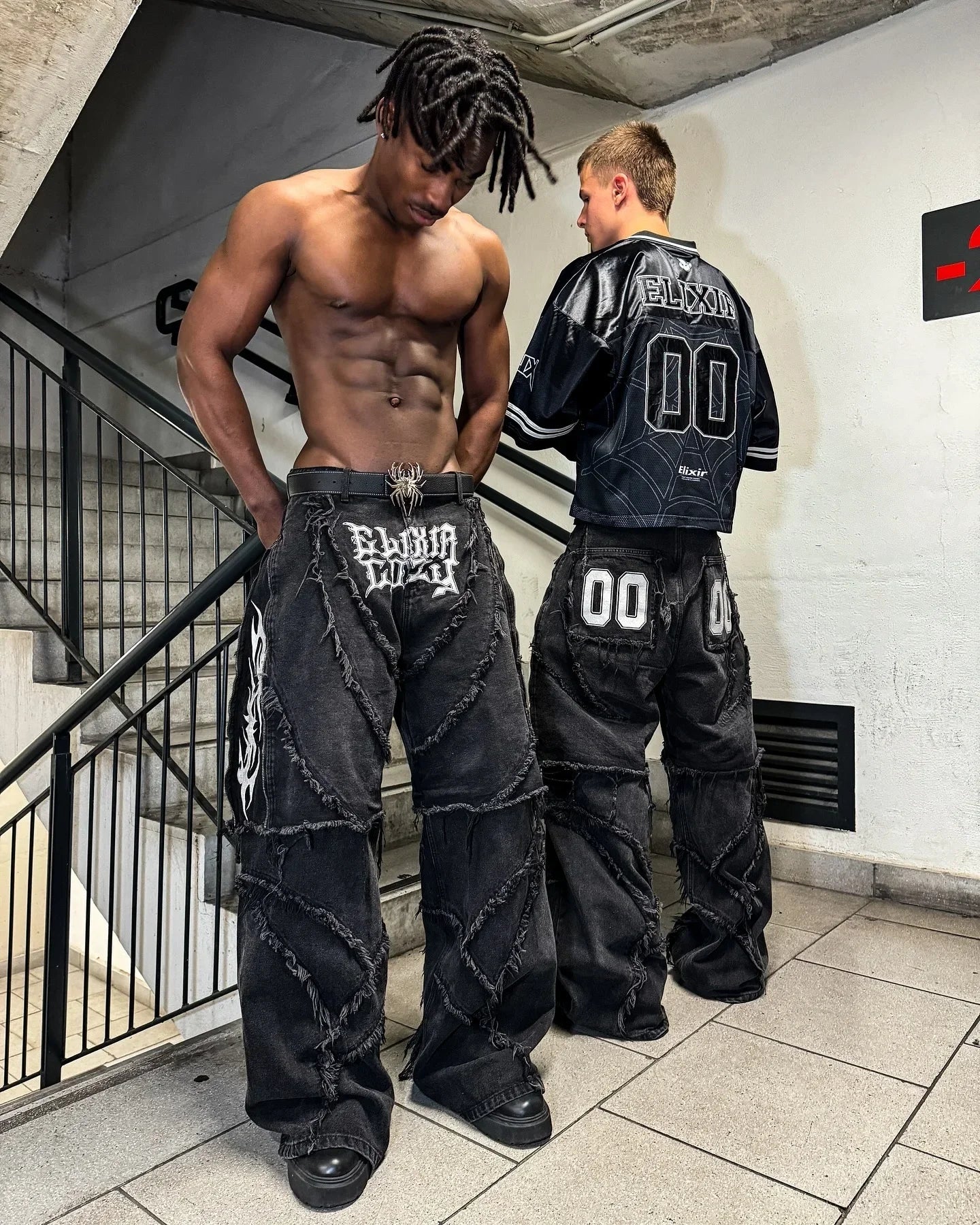Y2K Patchwork Stripe Fur-Trim Jeans