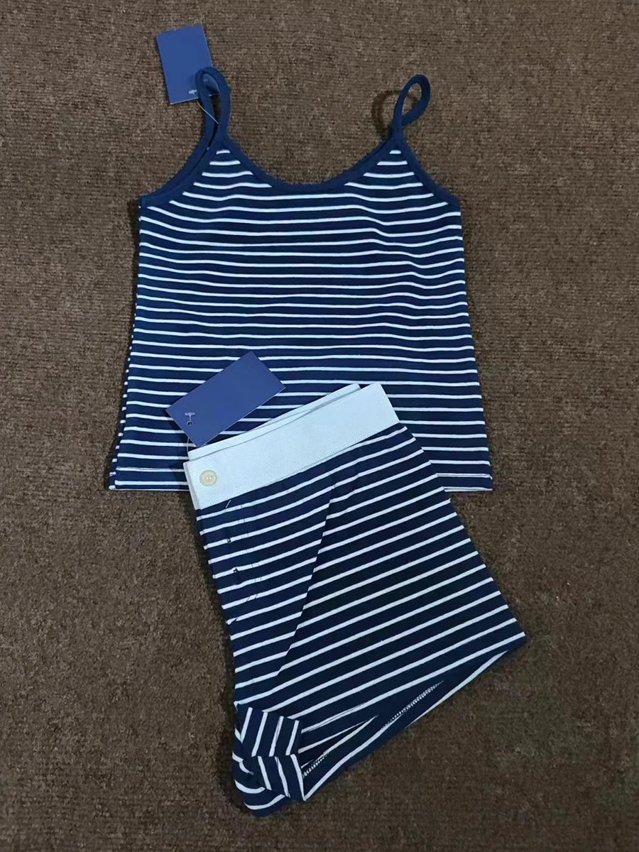 Strawberry Vest Shorts 2 Pieces Set Woman Eyelet Bow Slim Tank Top with Elastic Waist Patchwork Straight Short Pant Sweet Sets