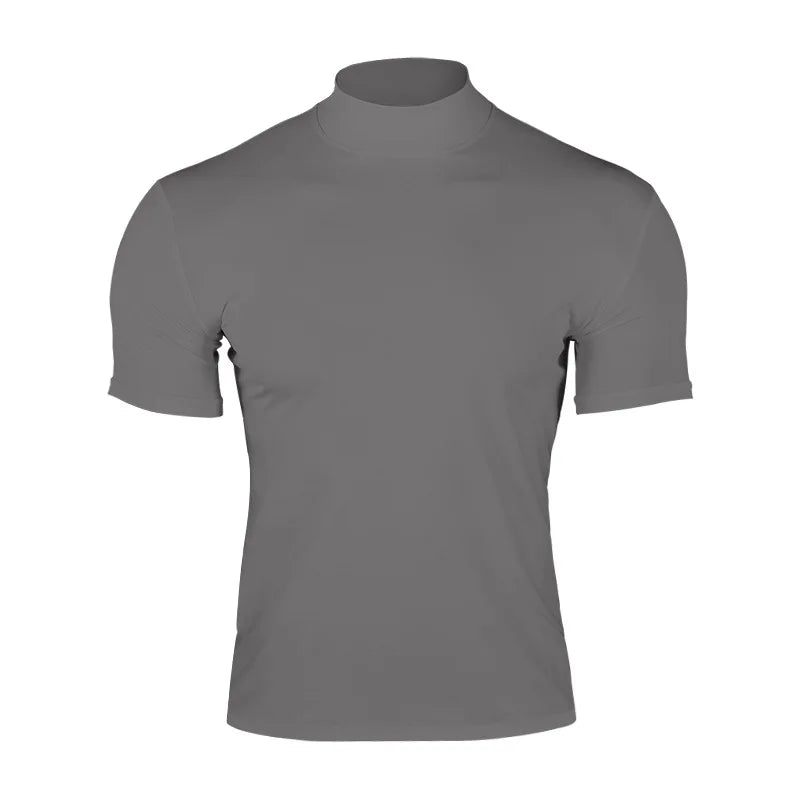 Men's compress T-shirts summer solid color short-sleeved men tops fashion yoga clothes men's tight turtleneck T-shirt