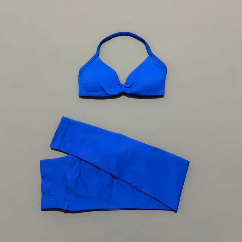 2Pcs HISTELLO Seamless Yoga Sports Set for Women Resistant Backless Bra Pilates Fitness Workout Running Leggings Gym Suit
