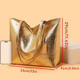 Women's Metallic PU Leather Tote Bag with Zipper