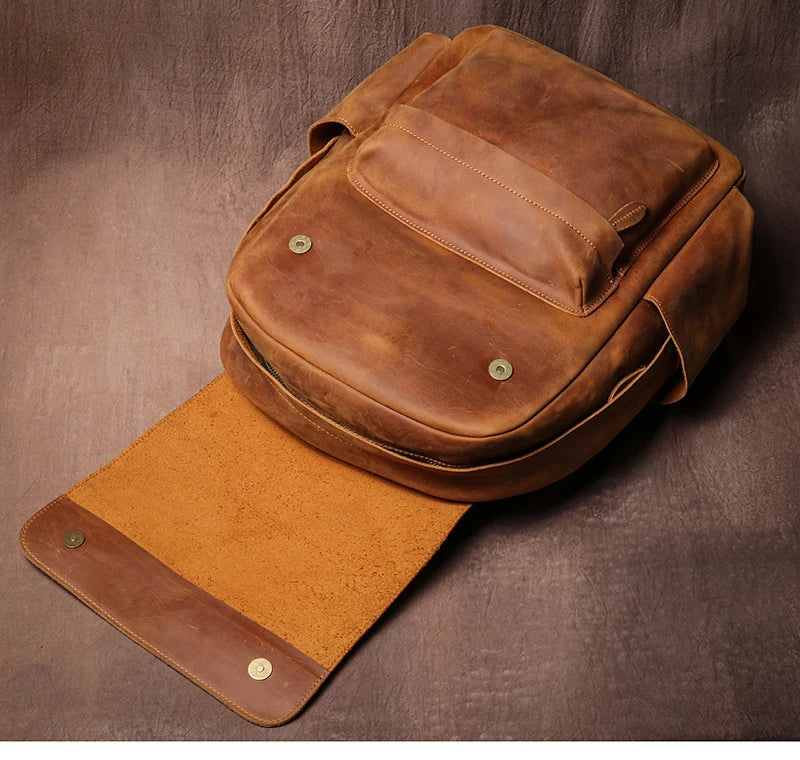 LUOKIR High Quality Genuine Leather Backpack Vintage Crazy Horse Cowhide Luxury School Bag Computer Knapsack For 15 Inch Laptop
