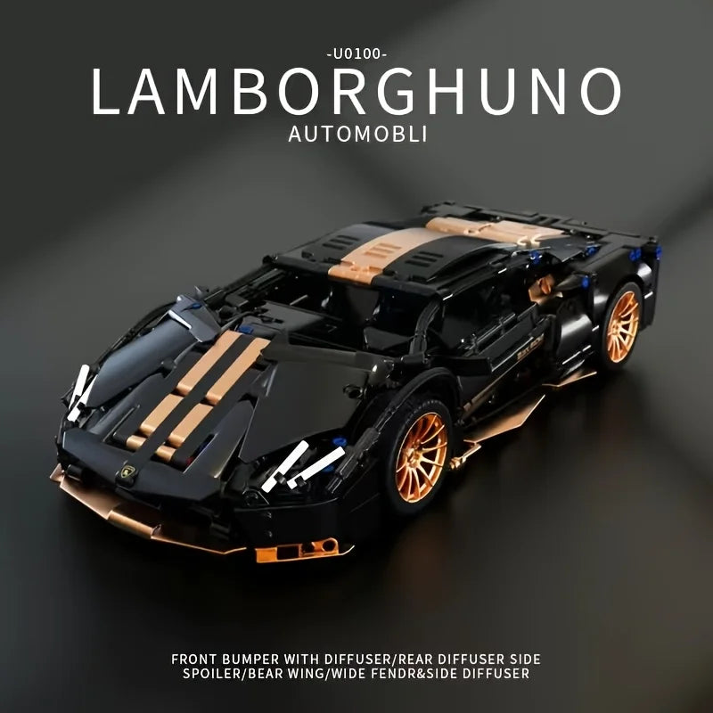 1:14 Black Sports Car Building Blocks Set, Suitable for 14+, Adult Collectiblel Assembled Model, Home Decoration & Gift