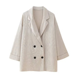 European and American Style 2024 Spring and Summer New Women's Clothing Wrinkle Effect Double Breasted Suit Jacket Pants Set