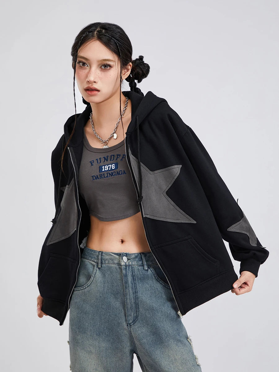 Women's Y2K Star Print Zip-Up Hoodie