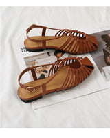Women's Narrow Band Roman Flat Sandals — Buckle Strap Gladiator Beach Shoes
