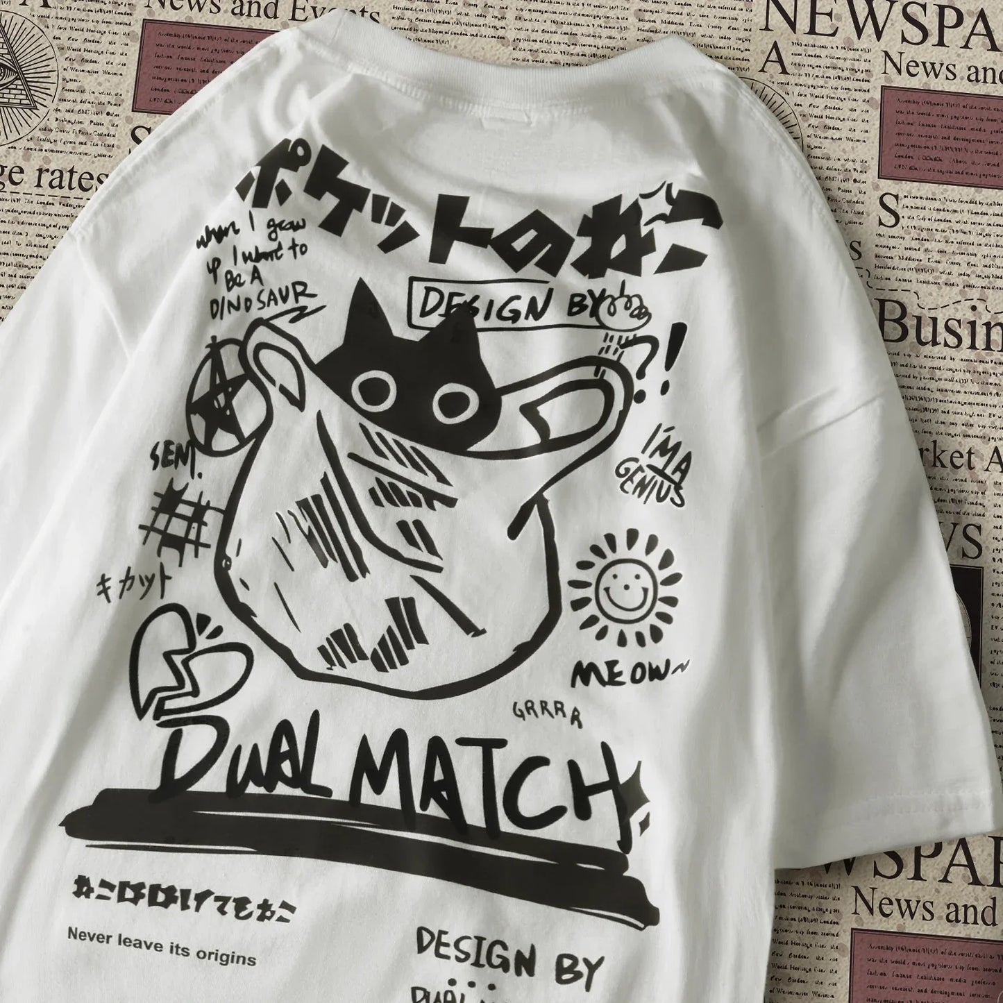 Kawaii Cat Print Graphic Tee – Unisex Streetwear