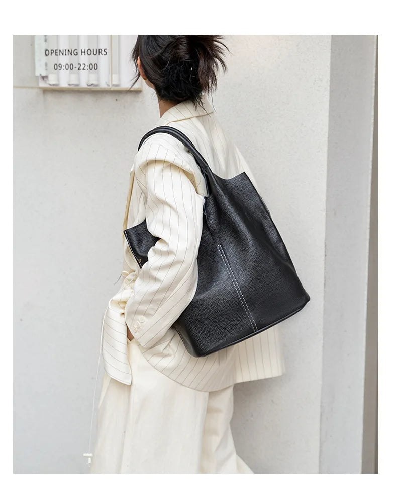 Luxury Soft Leather Bucket Bag | Large Women’s Shoulder Bag