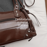 Vintage Rivets Pillow Bag Large Capacity Zipper Single Shoulder Bag Top Handle Patent Leather Crossbody Women's Bag Women