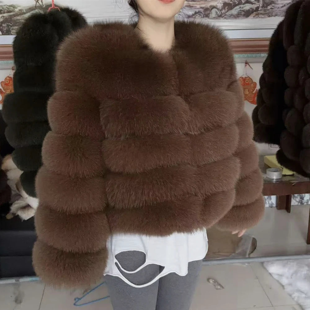 Genuine Fox Fur & Leather Winter Coat