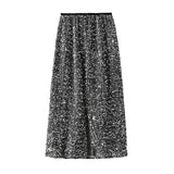 High Waisted Sequin Maxi Skirt Women Elegant Shiny Straight Skirts With Slit Summer Spring Black Long Sequin Skirt For Women