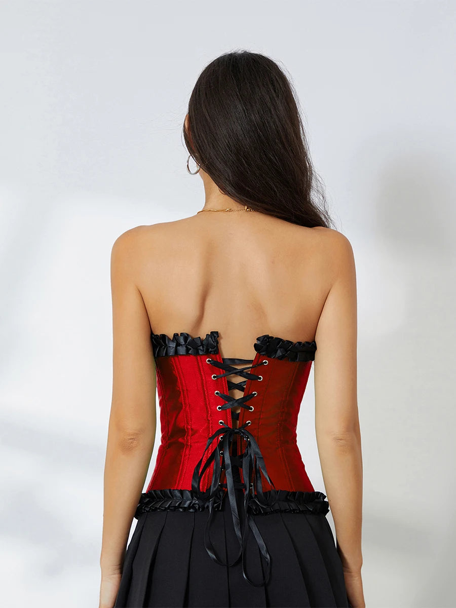 Contrast Ruffled Corset Tube Top