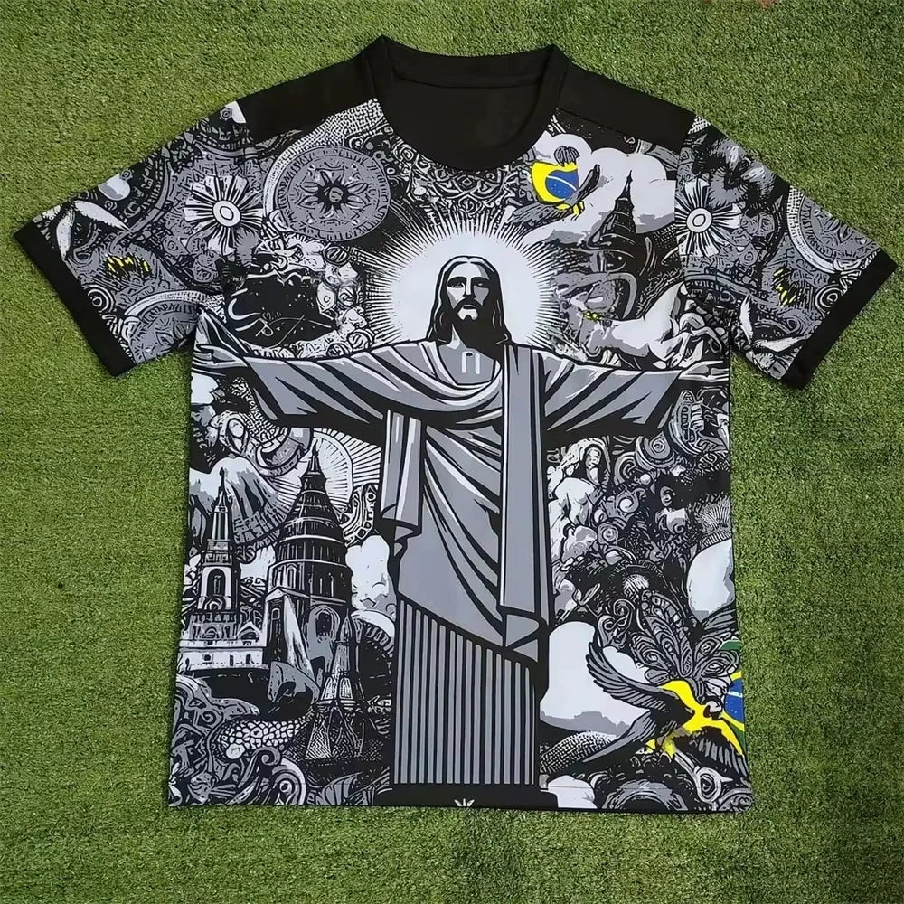 2026 Brazil Special Edition Jesus Black Grey Adult/Kids Football T-shirt Summer Football Training T-shirt Sports Street Clothing