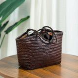 Genuine Leather Tote Bags Luxury Designer Handbag Handwoven Weaving Casual Shopping Bag Vintage Big Tote Purse Hand Bags