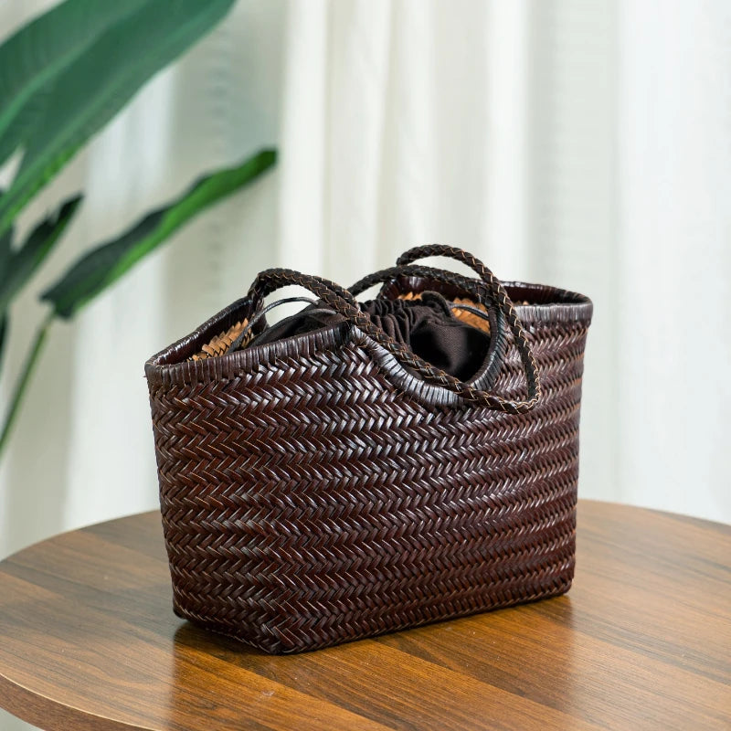 Genuine Leather Tote Bags Luxury Designer Handbag Handwoven Weaving Casual Shopping Bag Vintage Big Tote Purse Hand Bags