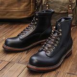 KOWM Hiking shoes men's walking boots British cowhide high top motorcycle boots ankle casual sneakers trekking shoes thick soled