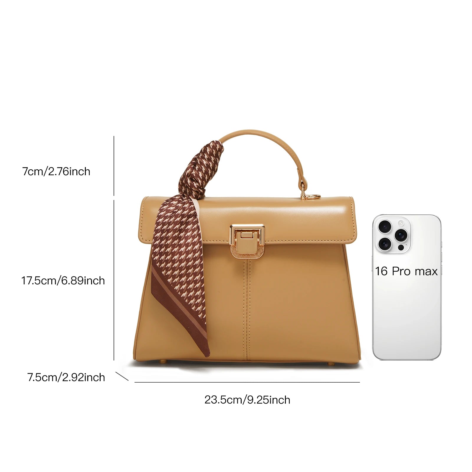 ITAMOOD Genuine Leather Handbag with Scarf | Luxury Designer Trendy Shoulder Bag Solid Color Commuting Bag | bags for women gift