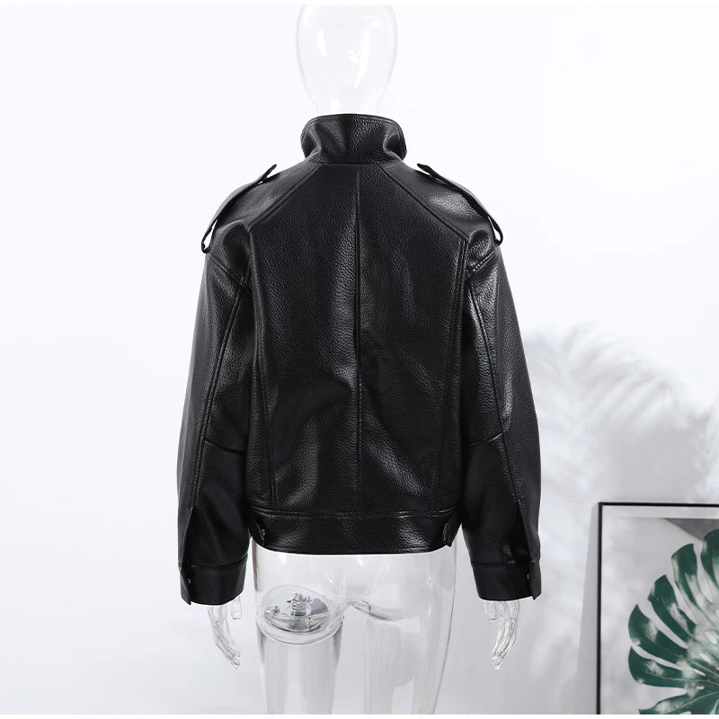 Chic Stand Collar Leather Jacket