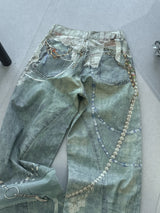 3D Pearl Chain Trompe L'Oeil Straight-Leg Jeans